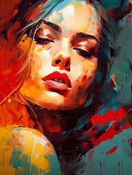Beautiful female portrait, acrylic abstract painting