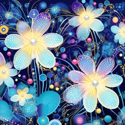 Floral motif pattern in blue, Yayoi Kusama style