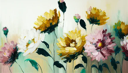 Floral Still Life Painting on Horizontal Canvas