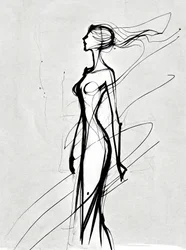 Girls Silhouette Line Drawing, Minimalist