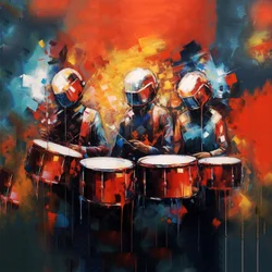 Group of musicians drummers playing drums, rock music