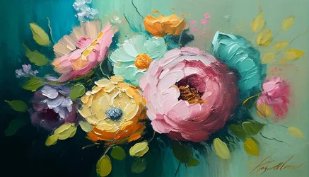 Horizontal Abstract Floral Still Life Painting