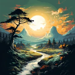 Mountain and river landscape sunrise