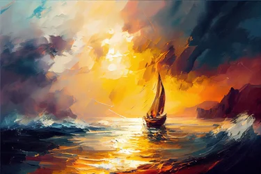 Sailboat at Sea, Seascape Sunrise