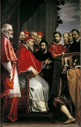Michelangelo Presenting Model of Building of Rota Court in Giulia Street to Pope Julius III