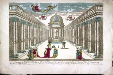 The temple of Bacchus. Illustration for act I of the opera La venere gelosa (Venus jealous) by Francesco Sacrati. Decor by Jacopo Torelli