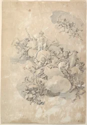 Study for an Oval Ceiling Design, Apollo, Strength, and Love
