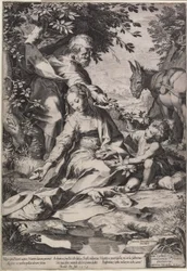 The Rest on the Return from Egypt, engraved by Cornelis Cort, 1575