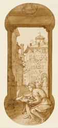 Taddeo Drawing after the Antique; In the Background Copying a Facade by Polidoro