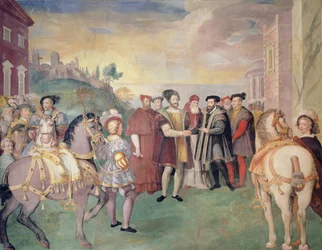 The Truce of Nice Between Francois I and the Emperor Charles V in 1538, in the Centre, Pope Paul III Farnese, Elected in 1534