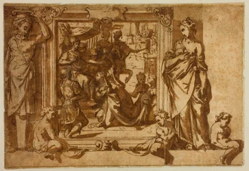 Woman Kneeling Before a Ruler