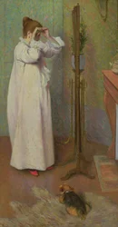 Young Girl Arranging a Lock of Hair