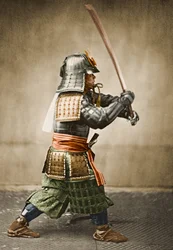 Samurai Warrior Wearing Armour with Raised Sword