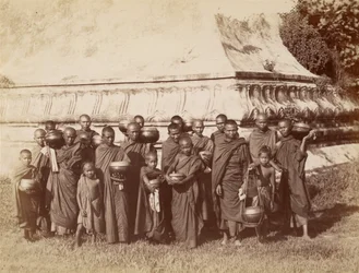 Returning to Their Monastery - Burmese Priests After Begging Their Daily Food