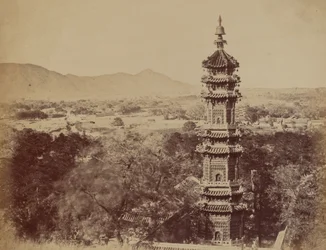 View of the Summer Palace Yuen Min Yuen, Pekin, Showing the Pagoda Before the Burning, October 1860