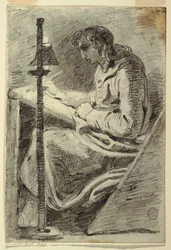 An Artist Drawing by Lamplight