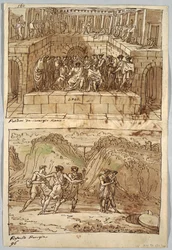 Sketchbook Page, Folio 98: Two Paintings after Caravaggio and Raphael; Verso: Eagle and Ox