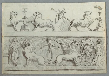 Two Friezes with Rams, Candelabra, Trophies and Putti