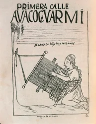 A Female Weaver Using a Loom