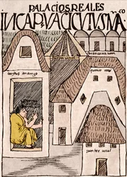 Inca Empire: Temples and Palaces in Cuzco, Peru - Ink Drawing from the Manuscript 