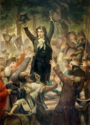 Camille Desmoulins haranguing the patriots in the gardens of the Palais Royal