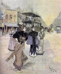 Grands boulevards in Paris in April. after the watercolour by Felix Fournery (1865-1938) 1893
