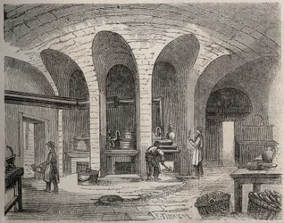Paris - Prison de la petite Roquette (prison for women and teenagers) - The Kitchens - Engraving by after Felix Thorigny - in Le Monde Illustre from July 1865