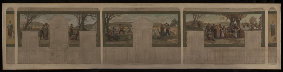 Sketch for the marriage hall of the 15th arrondissement town hall: Fidelity. Love. Maternal love. The seed. The crowning of life. Midlife. Caution