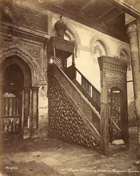 The minbad, antique wooden chair, housed in the Mosque of Ibn Tulun in Cairo, Egypt
