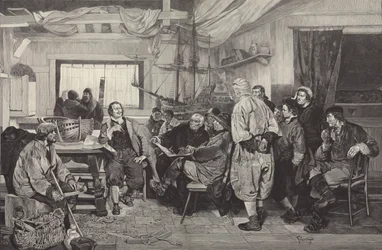 Peter the Great being taught the art of shipbuilding in Holland in 1697 (engraving)
