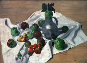 A Tin Kettle, Apples, and Two Quinces