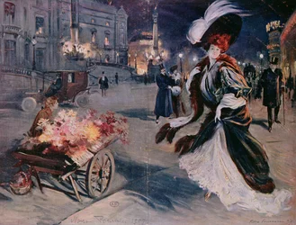 Paris by night in the Opera quarter, 1907