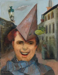 Self-portrait with a Paper Hat and Blue Scarf