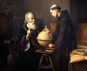 Portrait of Galileo Galilei explaining his theories at Padua University