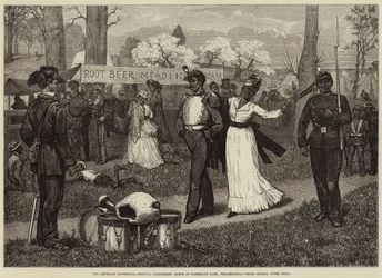 The American Centennial Festival Exhibition, Scene in Fairmount Park, Philadelphia, Negro Militia after Drill