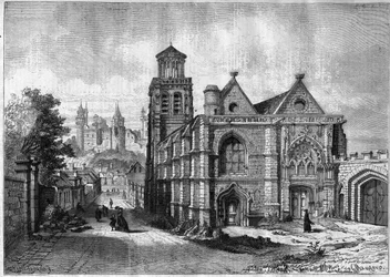 Church of Saint Sulpice (Saint Sulpice) of Pierrefonds in the department of Oise in the Picardy region - Engraving from 1868 after a drawing by Felix de Thorigny
