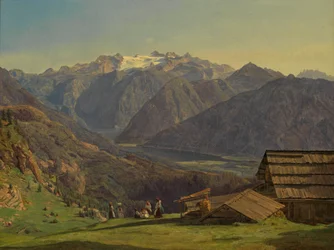 View of the Dachstein with Hallstättersee from the Hütteneckalpe near Ischl