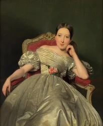 Seated Girl in White Satin Dress