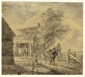Farm with Men and Cows