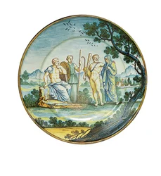 Siena Plate, with Hercules Bringing Alcestis Before King Admetus