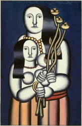 Two Women on Blue Background