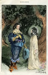 Illustration by Filiberto Scarpelli for the fable "Snow White" from a collection of fables by the Brothers Grimm "Snow White and Other Tales"