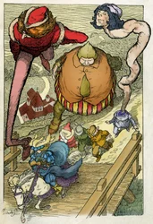 Illustration by Filiberto Scarpelli for the fable "Servants and the Prince" from a collection of fables by the Brothers Grimm "Snow White and Other Tales"