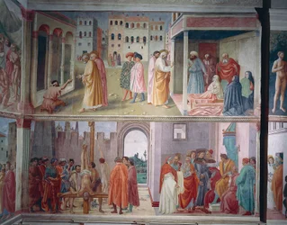 The Healing of the Cripple and Raising of Tabitha, Saint Peter Confronts Simon Magus before Nero, and The Martyrdom of Saint Peter, frescoes