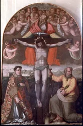 Trinity with SS. Stephen and Philip, central panel of an altarpiece