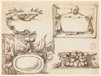An Escutcheon, a Trophy, a Label, a Decorative Motif for a Frieze, 1750–75