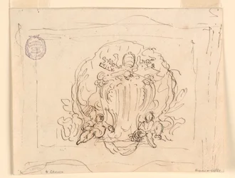 Tablet bearing the coat of arms of Pope Benedict XIV with shell as background, 1740–58