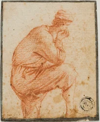 Young Man in Profile with Chin in Hand, Leaning on Raised Knee