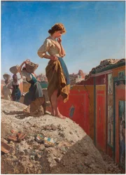 The excavations at Pompeii, Italy. Painting by Filippo Palizzi (1818-1899), 19th century, private collection