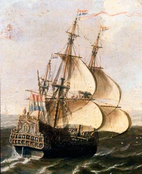 A galleon of the Dutch company of the East Indies. Anonymous painting of the Flemish school (17th century) Museo Navale, Genes